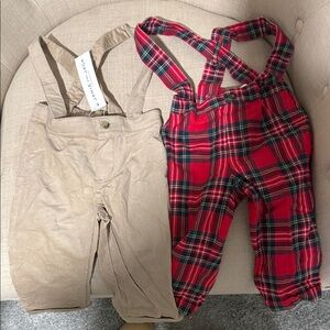Janie and Jack Red Plaid and Tan Pants Set